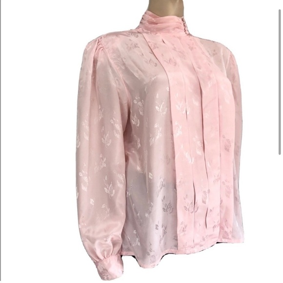 DIVIDENDS soft pink high neck long sleeve button front blouse - Picture 1 of 15